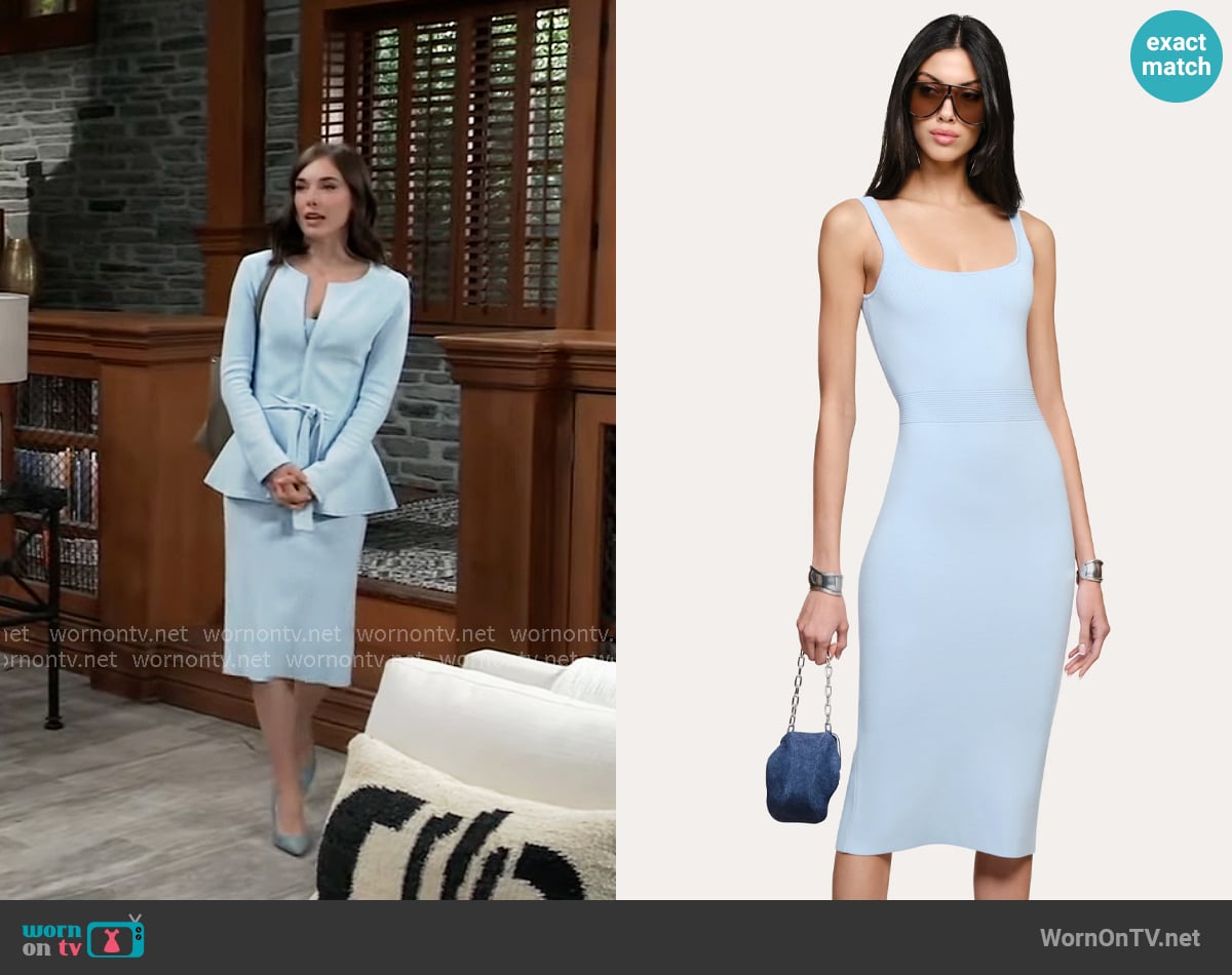 Elie Tahari Mila Milano Sculpt Dress in Ice Blue worn by Willow Tait (Katelyn MacMullen) on General Hospital