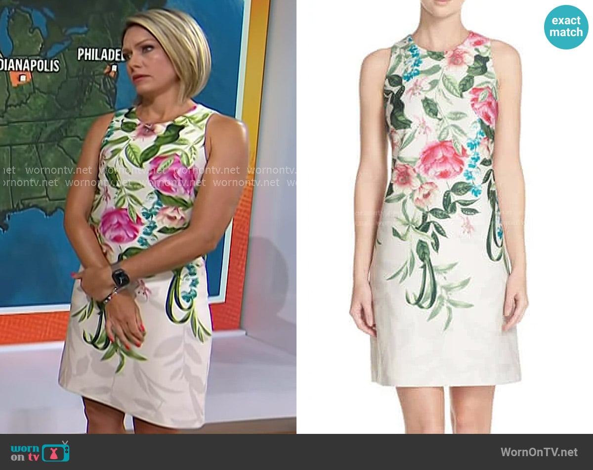Eliza J Placed Floral Print Stretch A-Line Dress worn by Dylan Dreyer on Today