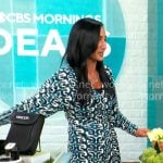 Elizabeth Werner’s blue geometric print jumpsuit on CBS Mornings