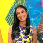 Elizabeth Werner’s yellow and purple leaf print dress on CBS Mornings