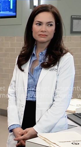 Elizabeth’s blue striped button down shirt on General Hospital