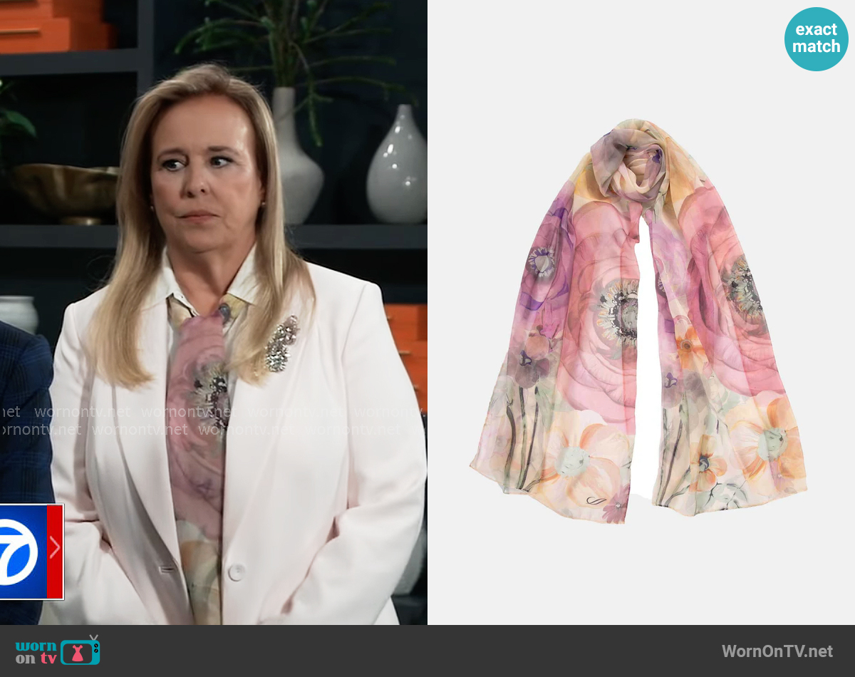 Elizabetta Campo de Fiori Long Silk Scarf in Mauve worn by Laura Collins (Genie Francis) on General Hospital