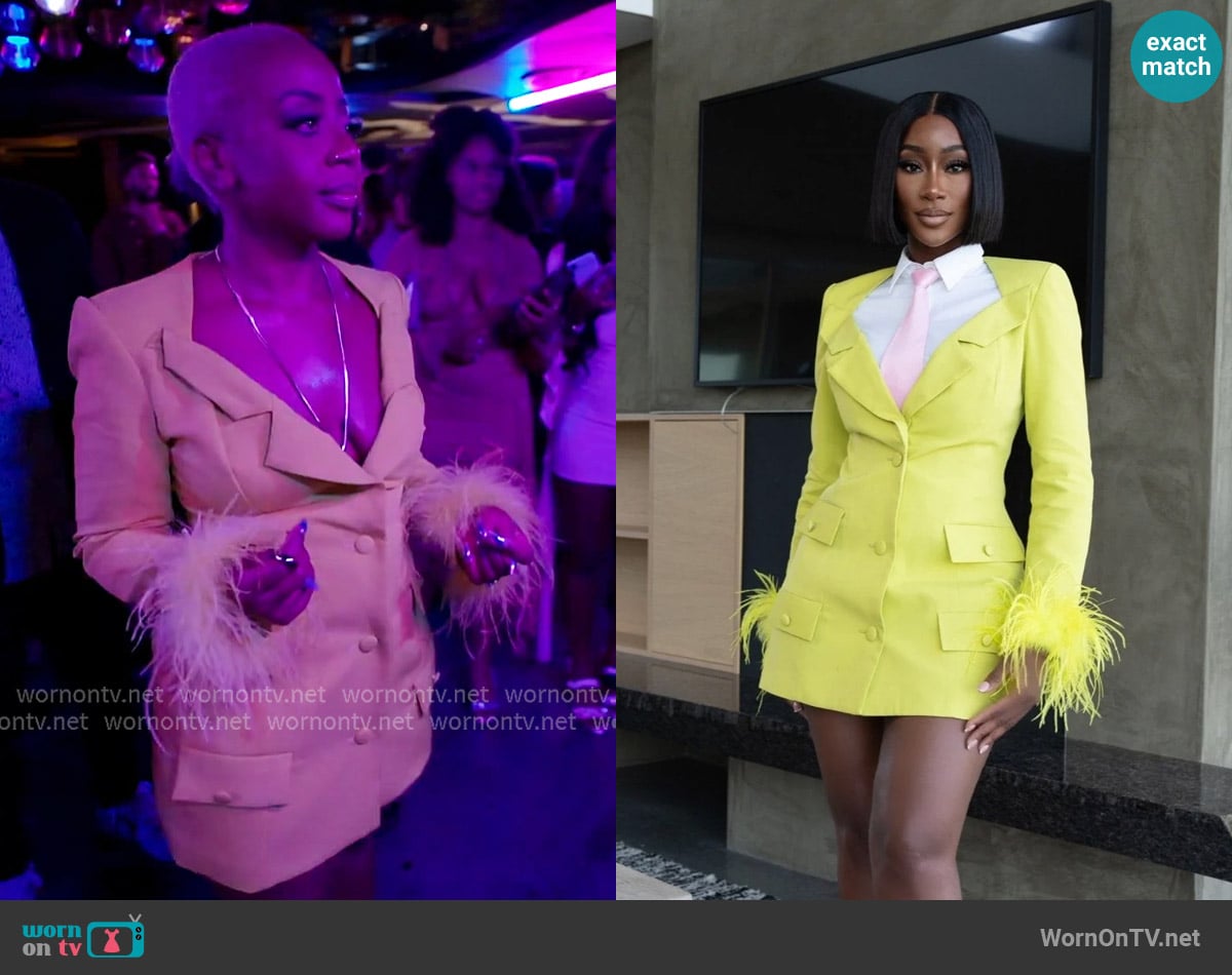 Ellae Lisque Boss Chic Lime Blazer Dress worn by Pinky Cole on The Real Housewives of Atlanta