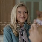 Elle’s denim jacket with patch pocket and purple bandana scarf on Elle