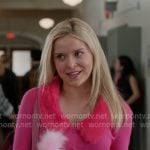 Elle's pink fur collared cardigan on Elle