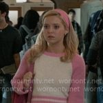 Elle's pink varsity sweater and tweed skort on Elle
