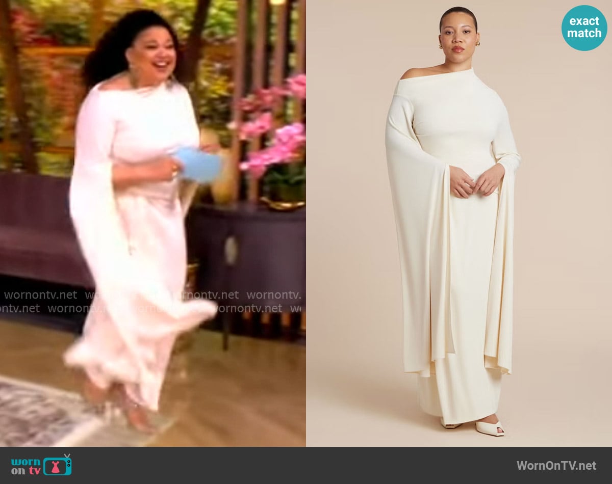 Michelle’s white draped maxi dress on The View Michelle’s white draped maxi dress on The View
