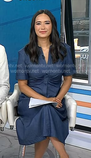 Emilie’s blue ruched short sleeve shirtdress on Today