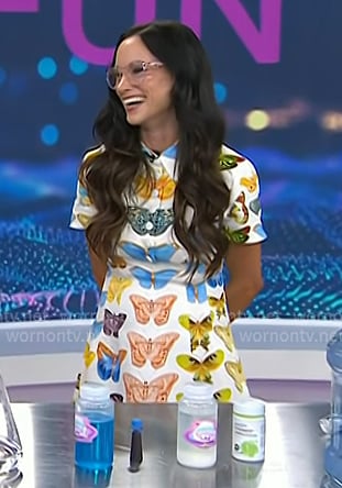 Emily Calandrelli’s butterfly print mini dress on Today