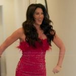 Emily’s pink feather trim strapless dress on The Real Housewives of Orange County