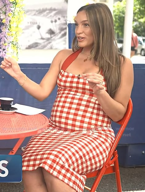 Emily's red gingham check halter dress on Access Hollywood