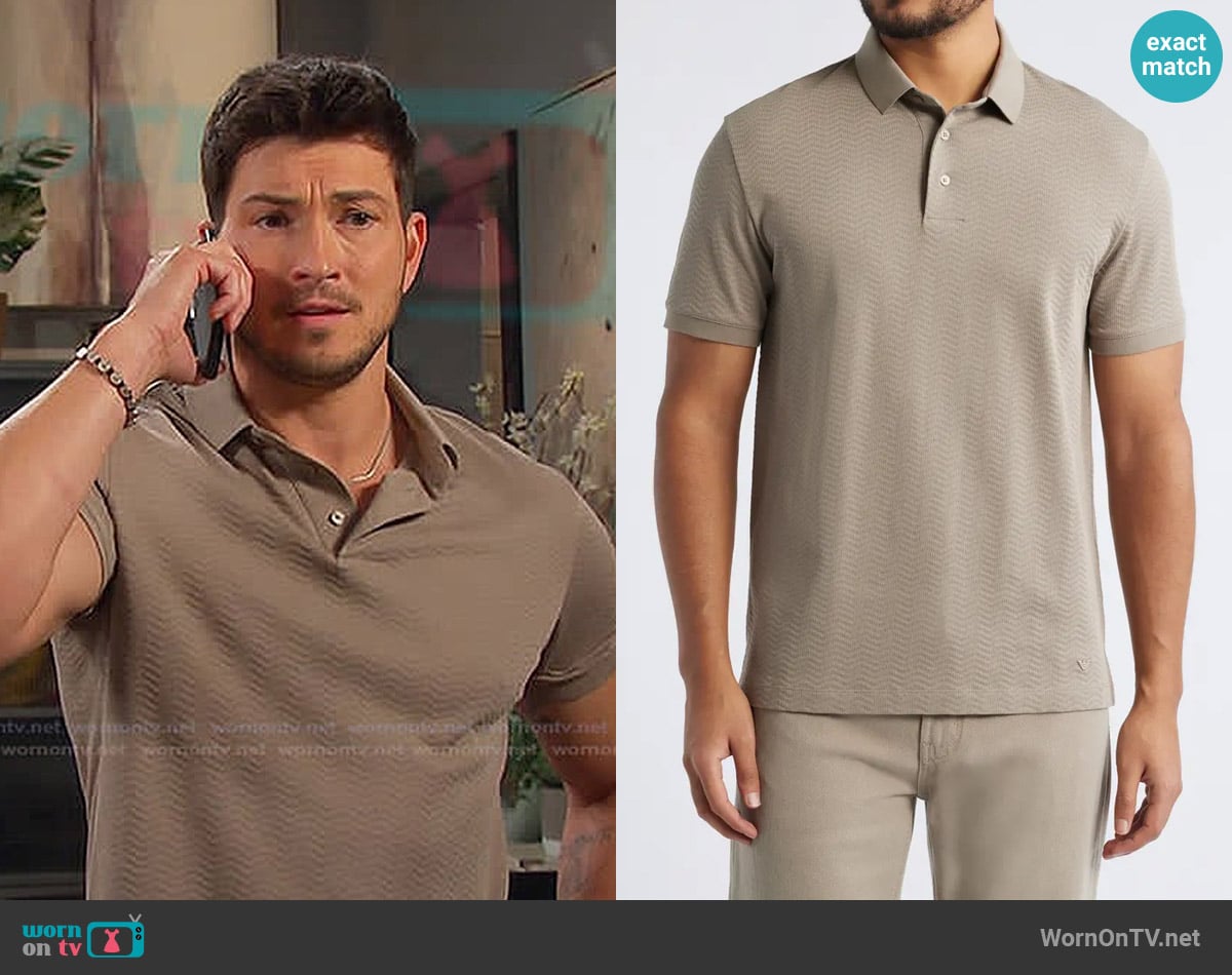Emporio Armani Tonal Textured Wave Cotton Polo worn by Alexander Kiriakis (Robert Scott Wilson) on Days of our Lives