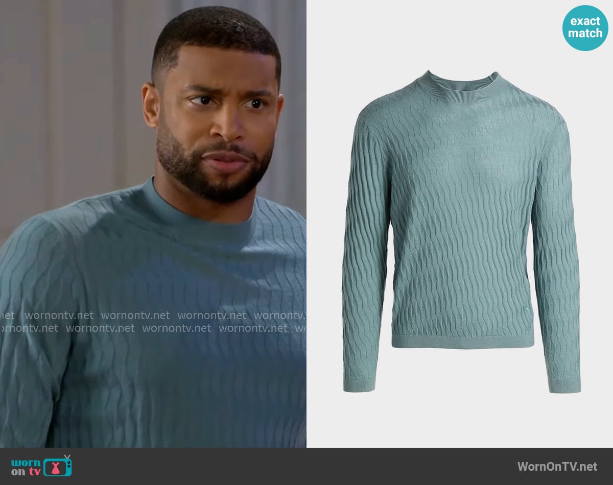 Emporio Armani Wool Tonal Jacquard Crewneck Sweater worn by Martin Richardson (Brandon Claybon) on Beyond the Gates