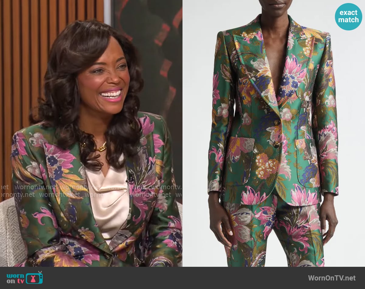 Etro Floral Jacquard Blazer worn by Aisha Tyler on CBS Mornings