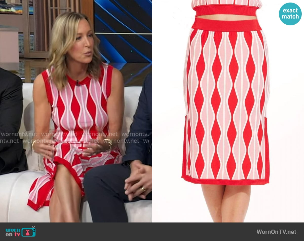 Eva Frankco Niska skirt in harlequin pink worn by Lara Spencer on Good Morning America