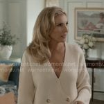 Eva’s white double-breasted knit jacket and pants set on Elle