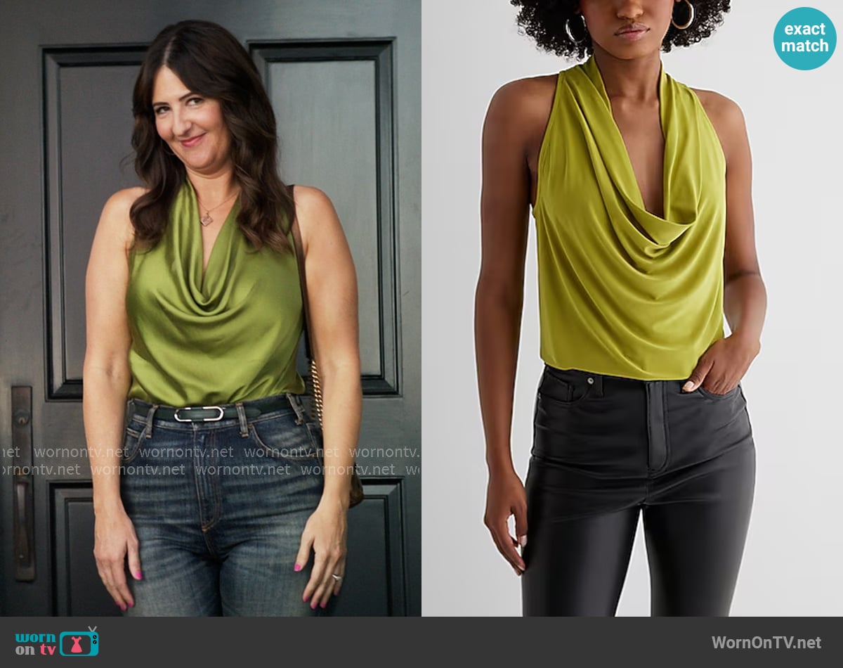 Express Draped Cowl Neck Racerback Tank worn by  Brooke Kirtley (D'Arcy Carden) on The Five Star Weekend