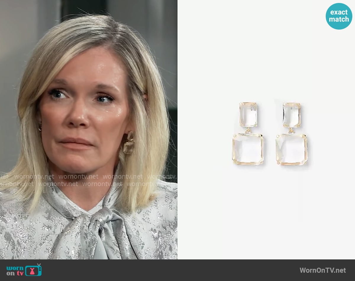 Express Square Stone Drop Earrings worn by Ava Jerome (Maura West) on General Hospital