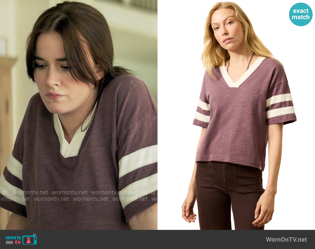 Faherty Varsity Stripe Organic Cotton T-Shirt in Flint Varsity worn by Caroline Shaw (Harlow Jane) on The Five Star Weekend