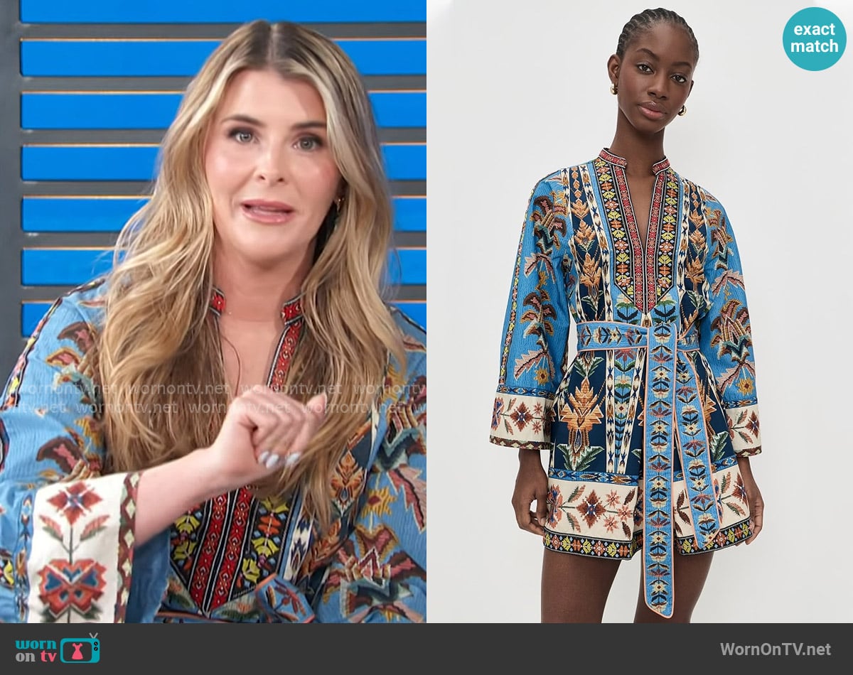 Lauren’s blue mixed print wrap dress on Access Hollywood Lauren’s blue mixed print wrap dress on Access Hollywood