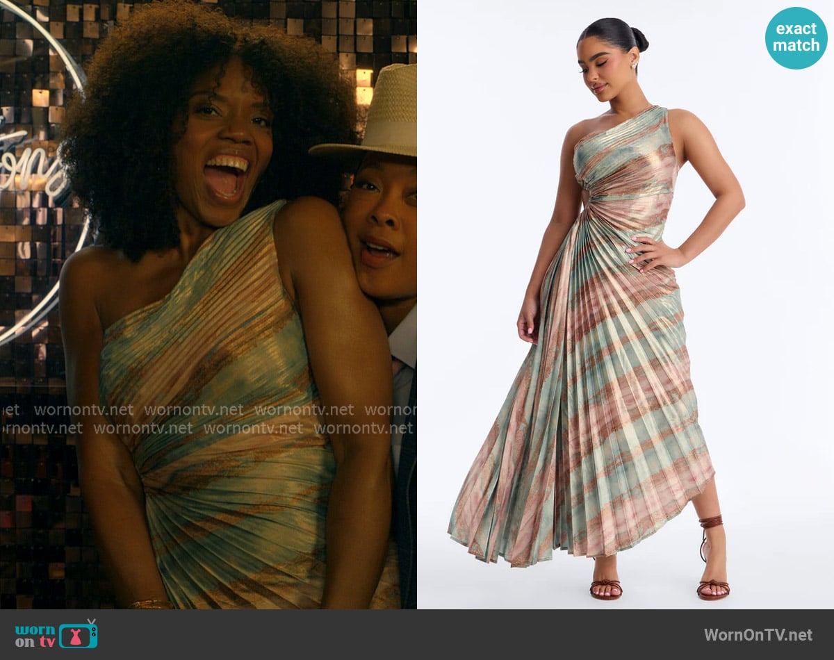 Fashion Nova Elodie Metallic Pleated Gown worn by Nina (Tyla Abercrumbie) on The Chi