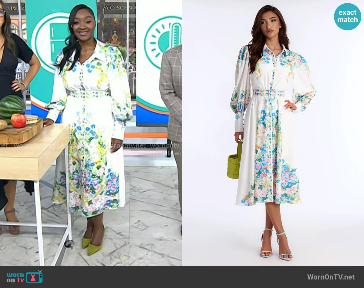 Valerie Agyeman’s white floral belted shirtdress on Today