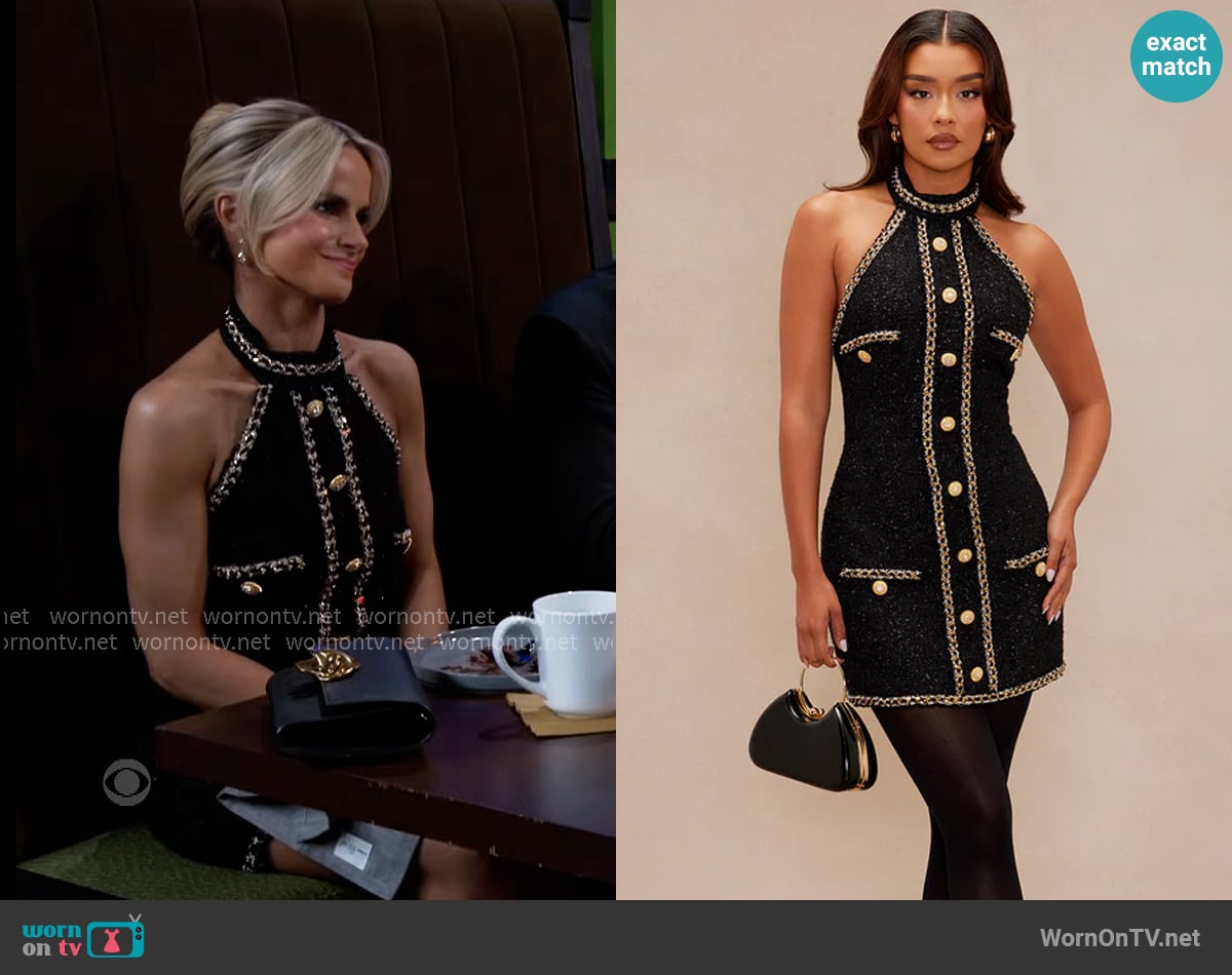 Fashion Nova Polly Hardware Trim Tweed Mini Dress worn by Vanessa McBride (Lauren Buglioli) on Beyond the Gates