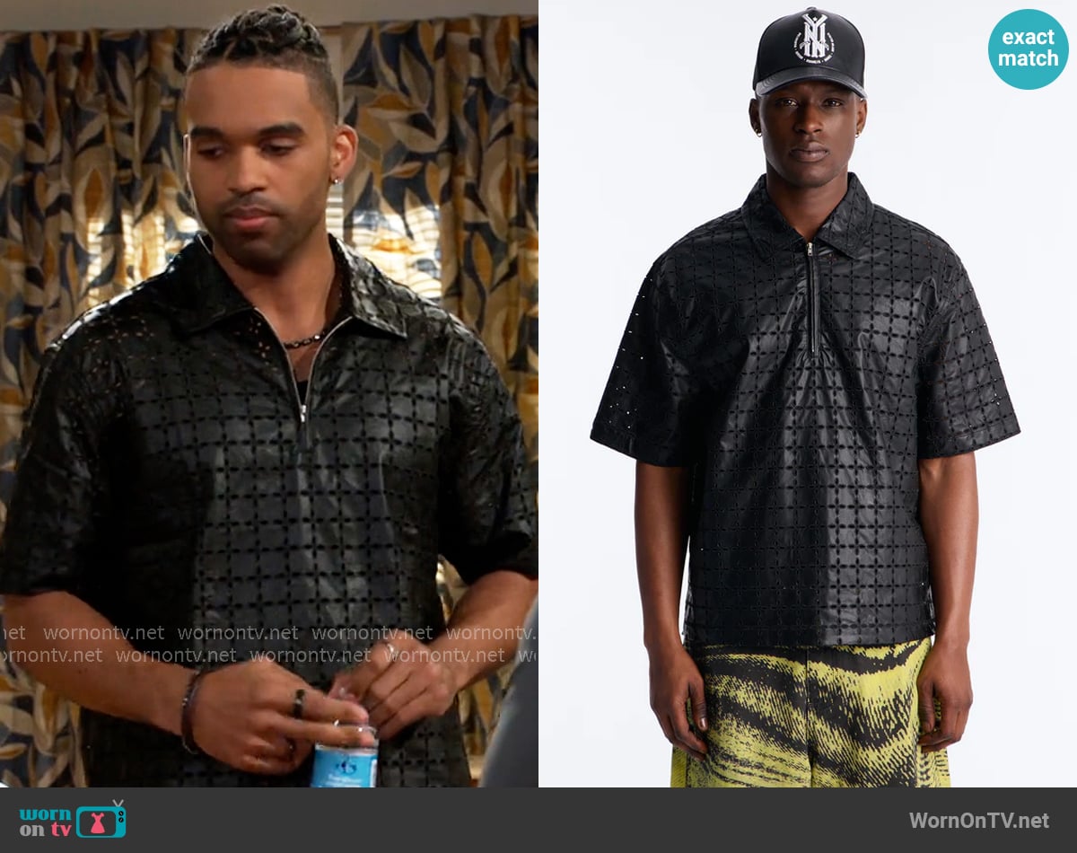 Fashion Nova Relaxed Sunset Fever Faux Leather Polo worn by Izaiah Hawthorne (David Lami Friebe) on Beyond the Gates