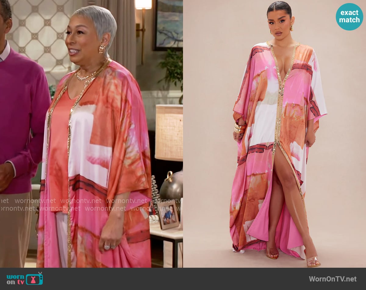 Fashion Nova Sabina Satin Kaftan Dress worn by Anita Dupree (Tamara Tunie) on Beyond the Gates
