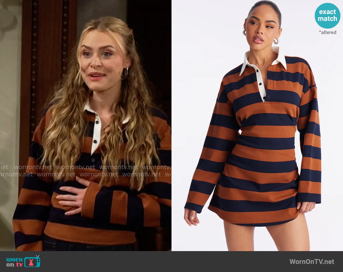 Fashion Nova Sandra Striped Long Sleeve Mini Dress worn by Claire Grace (Hayley Erin) on The Young and the Restless