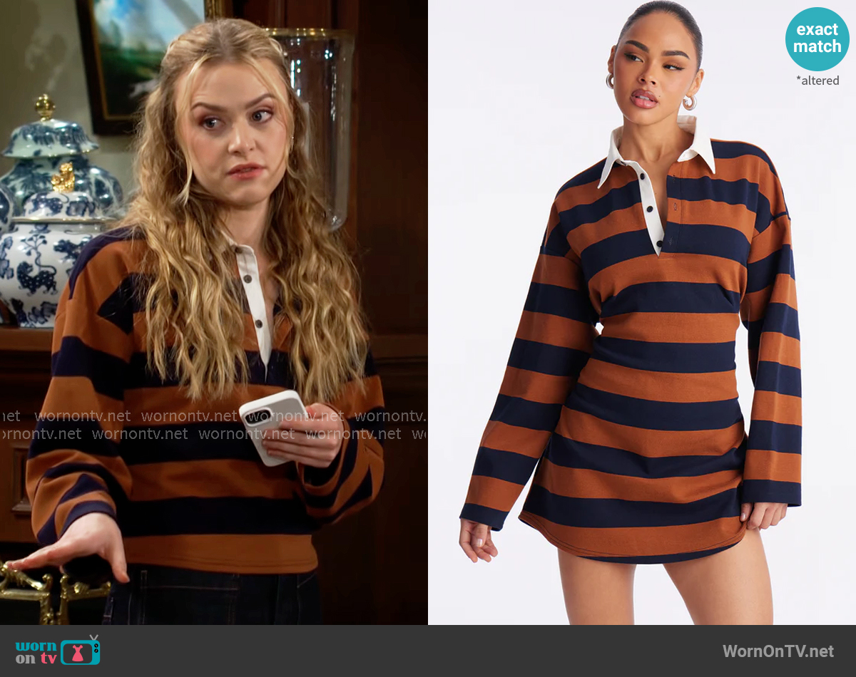 Fashion Nova Sandra Striped Long Sleeve Mini Dress worn by Claire Grace (Hayley Erin) on The Young and the Restless
