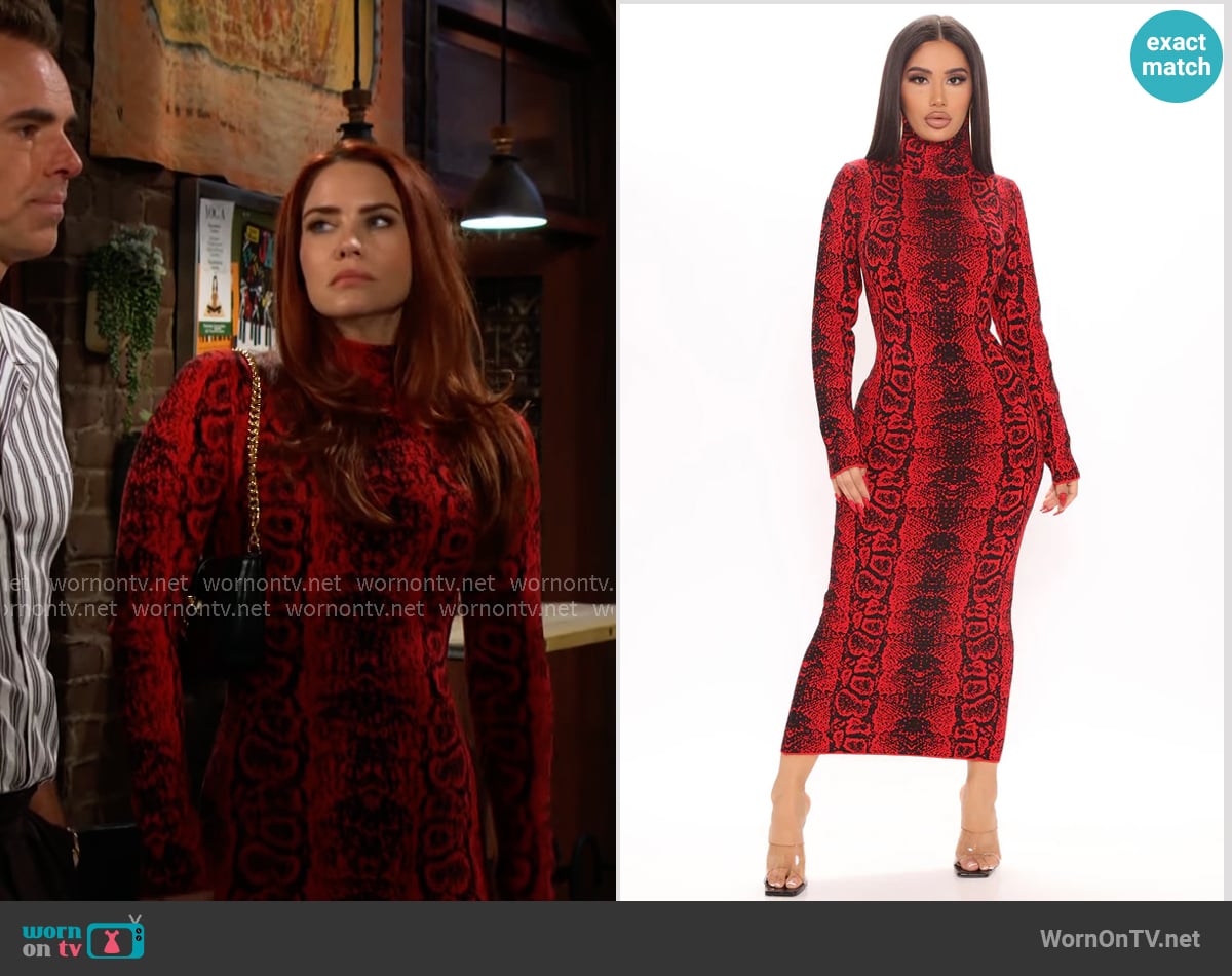 Fashion Nova Saucy Snake Sweater Midi Dress worn by Sally Spectra (Courtney Hope) on The Young and the Restless