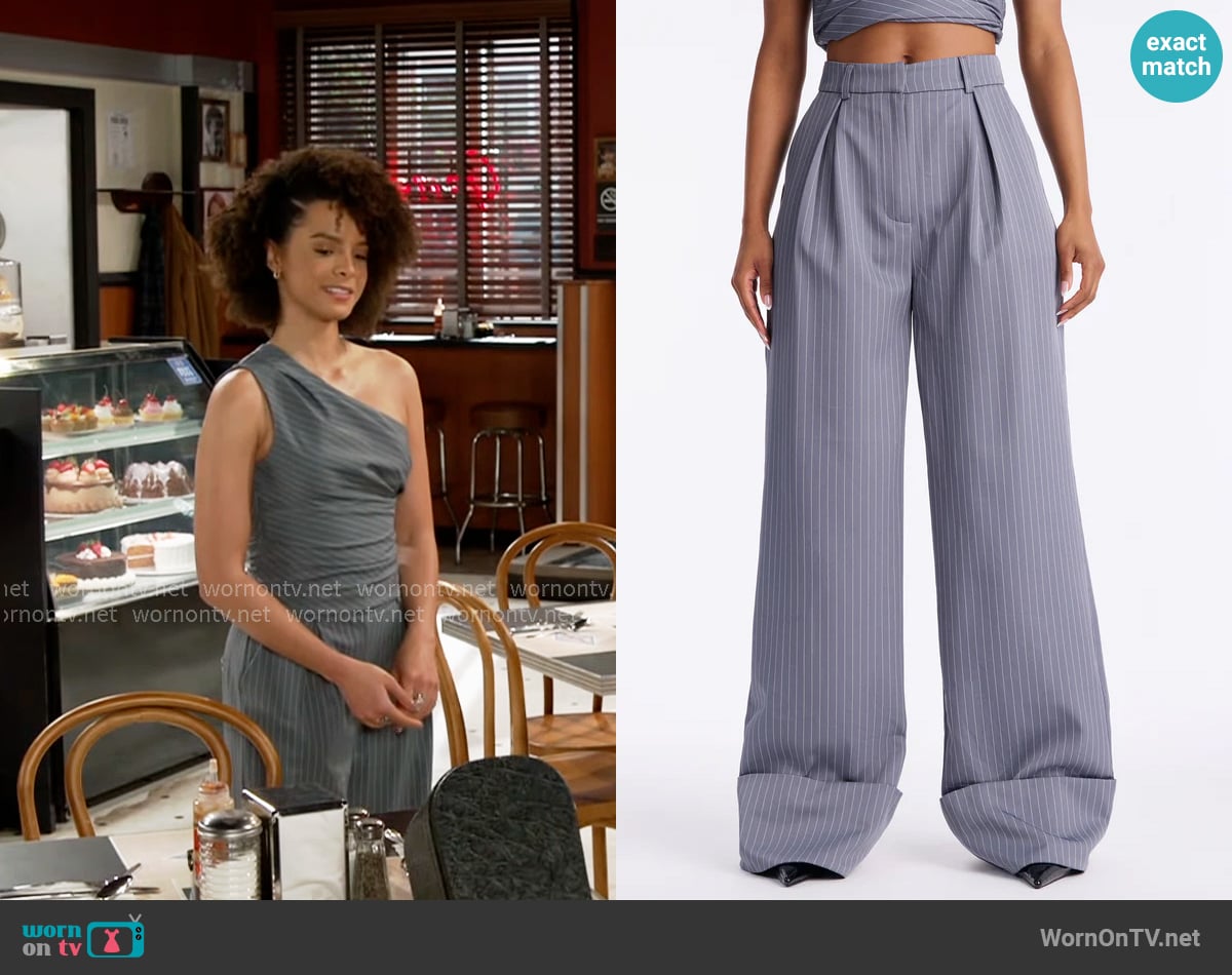 Fashion Nova Timeless Straight Leg Pinstripe Trouser worn by Deanna McBride (Angela Fairley) on Beyond the Gates