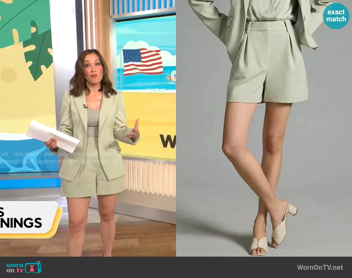 Favorite Daughter The Favorite Shorts in Moss worn by Eva Pilgrim on CBS Mornings