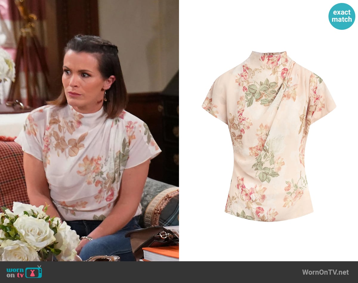 Favorite Daughter The Graceful Top in Light Peach Rose worn by Chelsea Lawson (Melissa Claire Egan) on The Young and the Restless