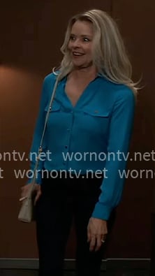 Felicia’s blue button down blouse on General Hospital
