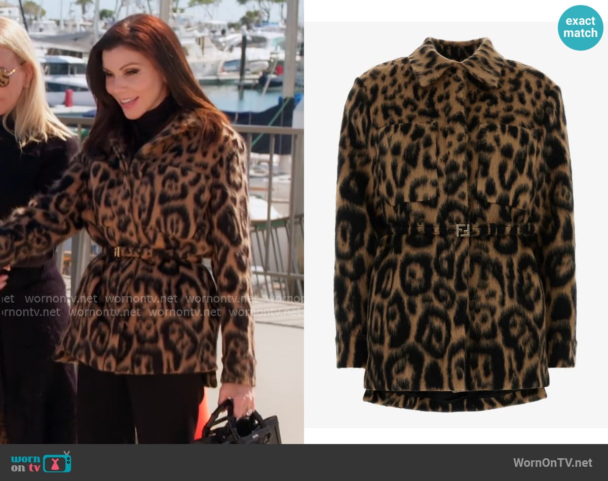 Fendi Leopard Printed Belted Go-To Jacket worn by Heather Dubrow on The Real Housewives of Orange County