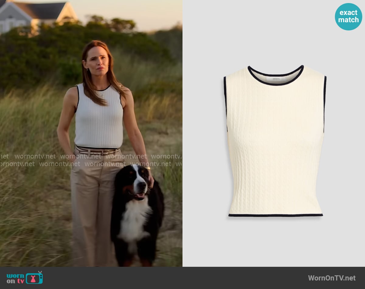Frame Cable-knit cashmere and silk-blend top worn by Hollis Shaw (Jennifer Garner) on The Five Star Weekend