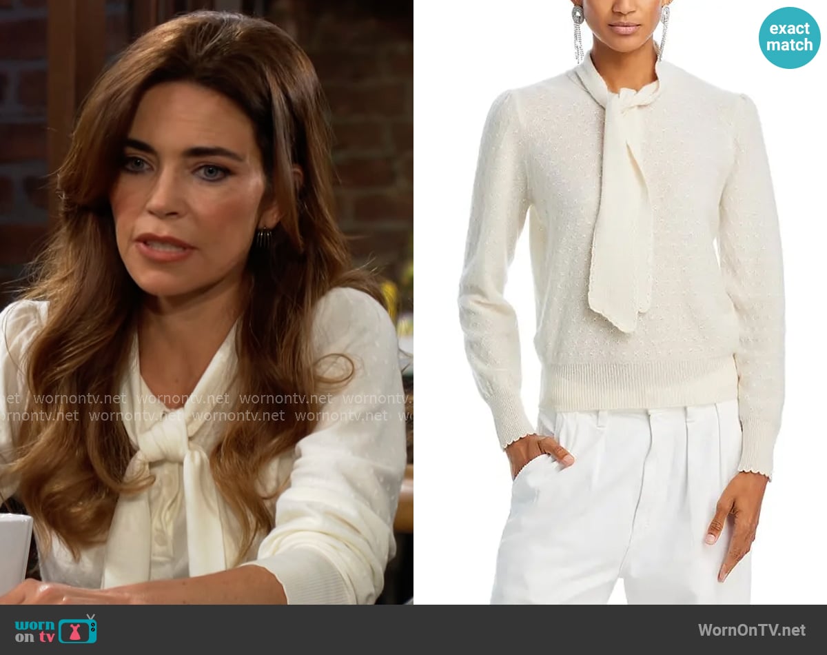 Frame Cashmere Tie Neck Sweater worn by Victoria Newman (Amelia Heinle) on The Young and the Restless