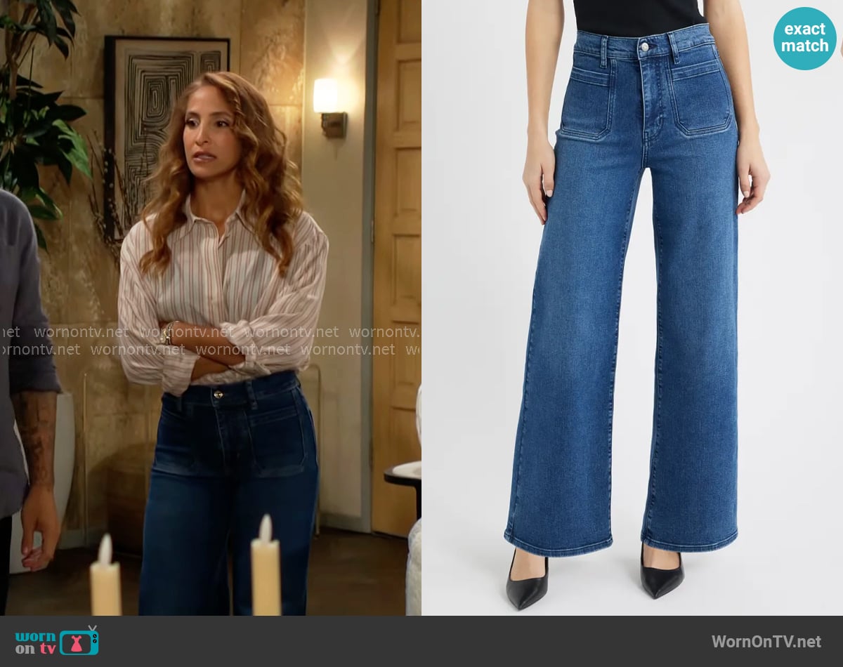 Frame Le Slim Palazzo Patch Pocket High Waist Wide Leg Jeans in Iberia worn by Lily Winters (Christel Khalil) on The Young and the Restless