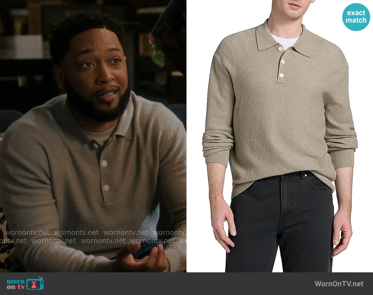 Frame Textured Wool Long-Sleeve Polo Sweater worn by Emmett (Jacob Latimore) on The Chi