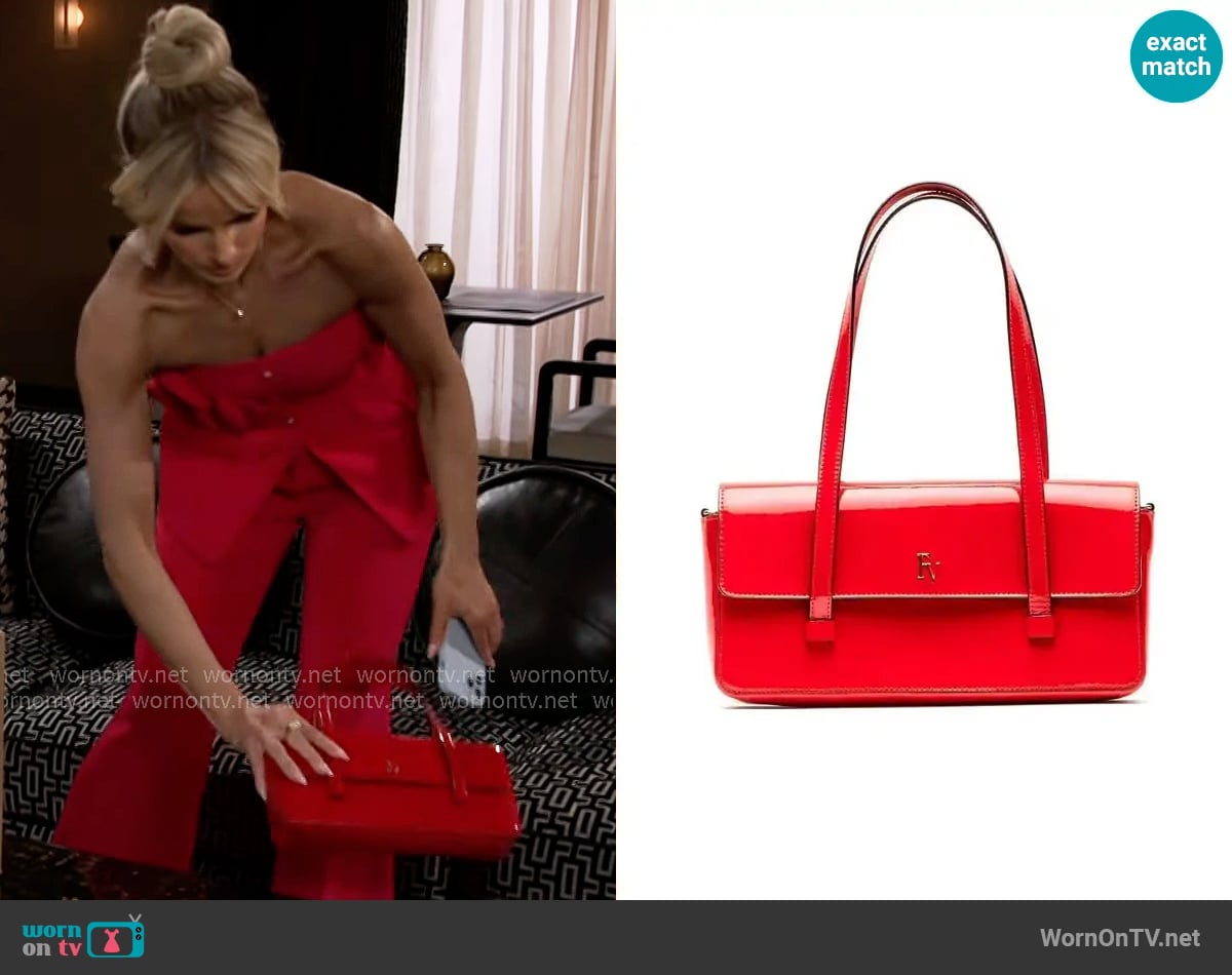 Frances Valentine Small Slim East-West Patent Leather Shoulder Bag worn by Vanessa McBride (Lauren Buglioli) on Beyond the Gates