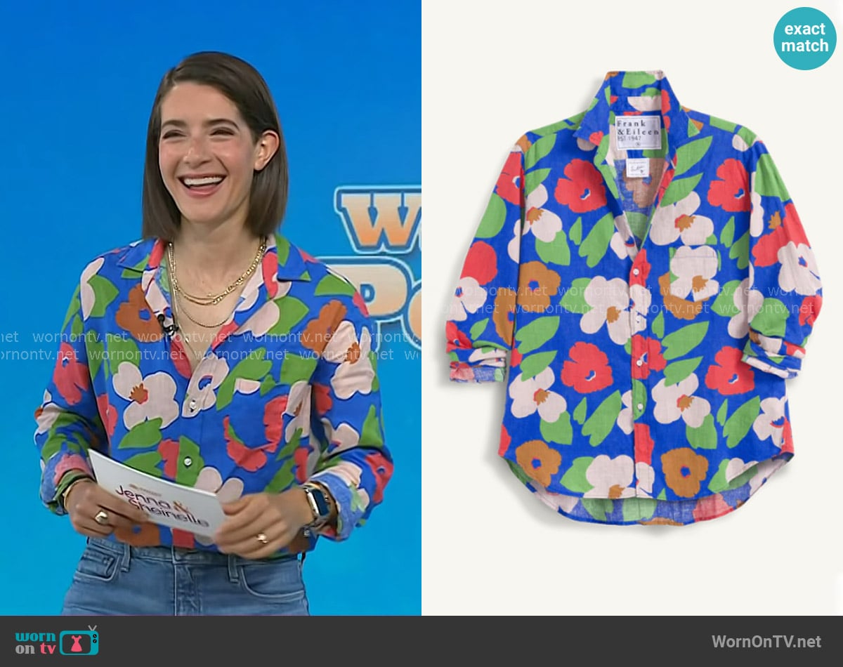 Daryn Carp’s blue floral button down shirt on Today