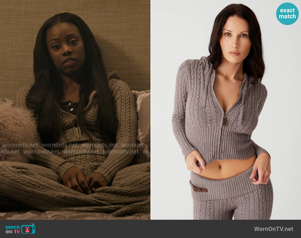 Frankies Bikinis Aimee Cable Cloud Knit Hoodie worn by Kiesha Williams (Birgundi Baker) on The Chi