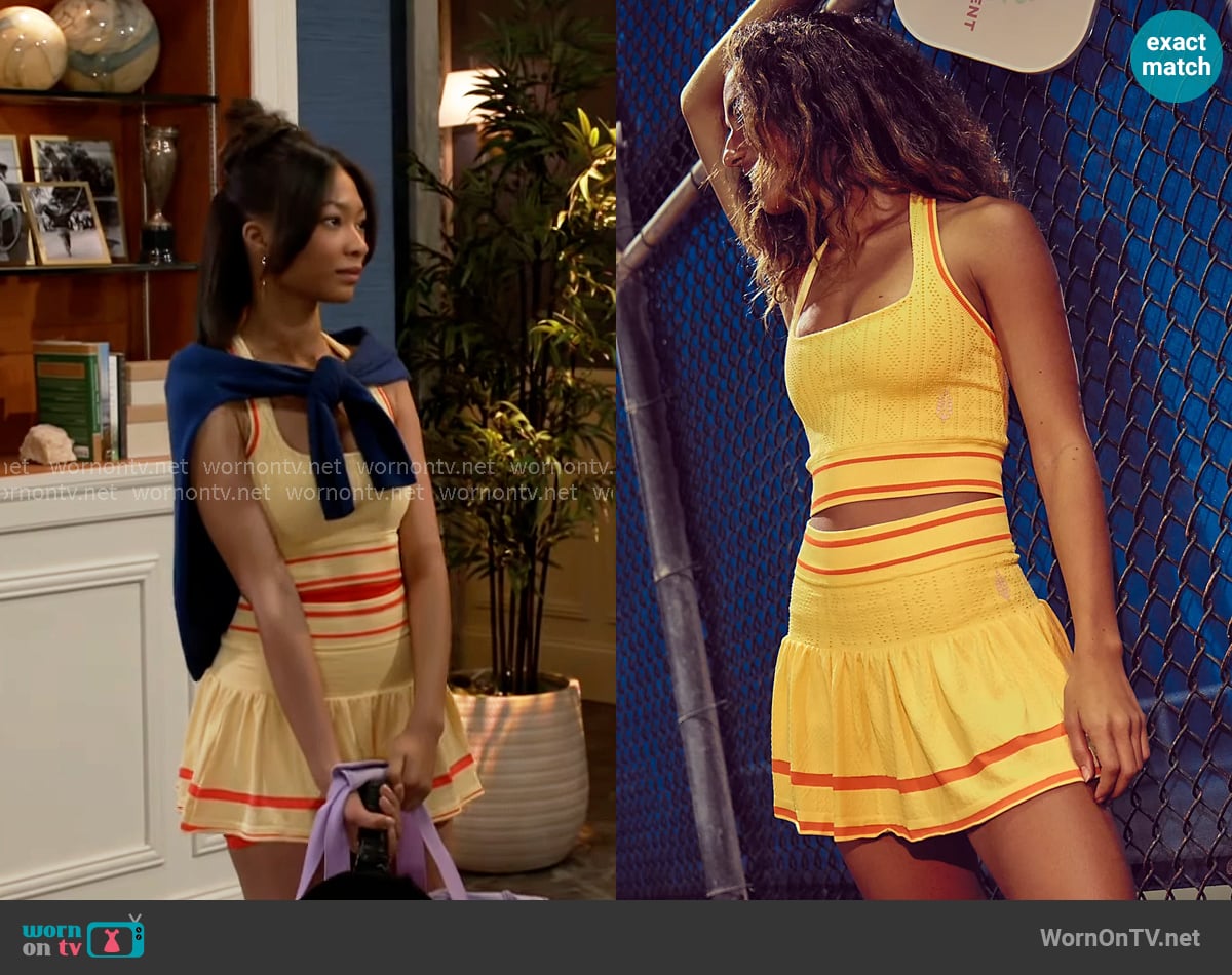 Free People Advantage Set in Sunlit Yellow Combo worn by Jessica Harris (Camryn Jade) on Beyond the Gates