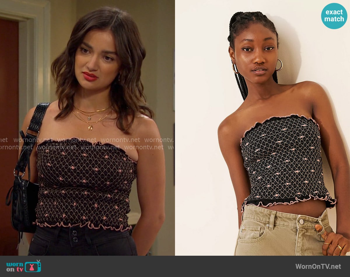 Ari’s black embroidered tube top on Days of our Lives