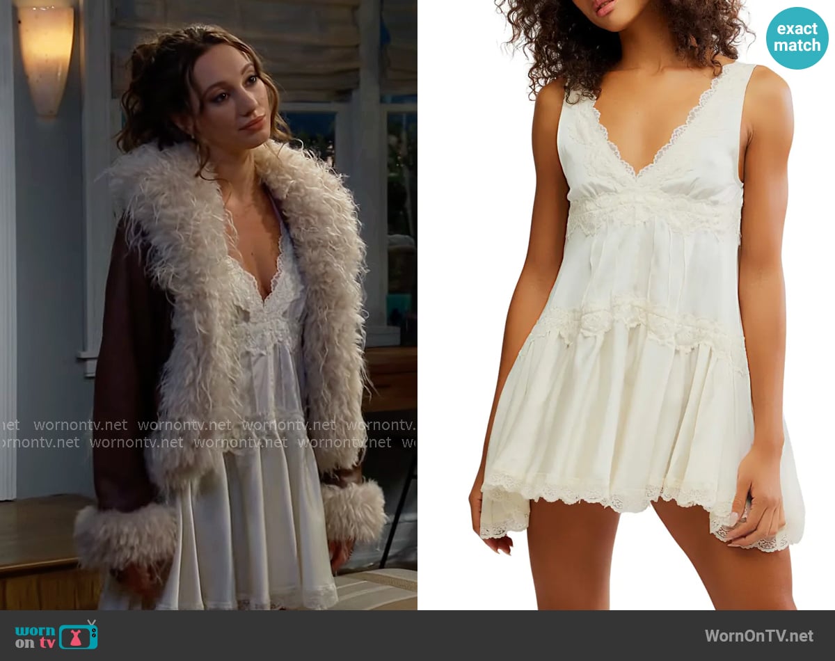 Free People In This Groove Mini Slip Dress in Tofu worn by Melissa Dylan (Sydney Bullock) on The Bold and the Beautiful