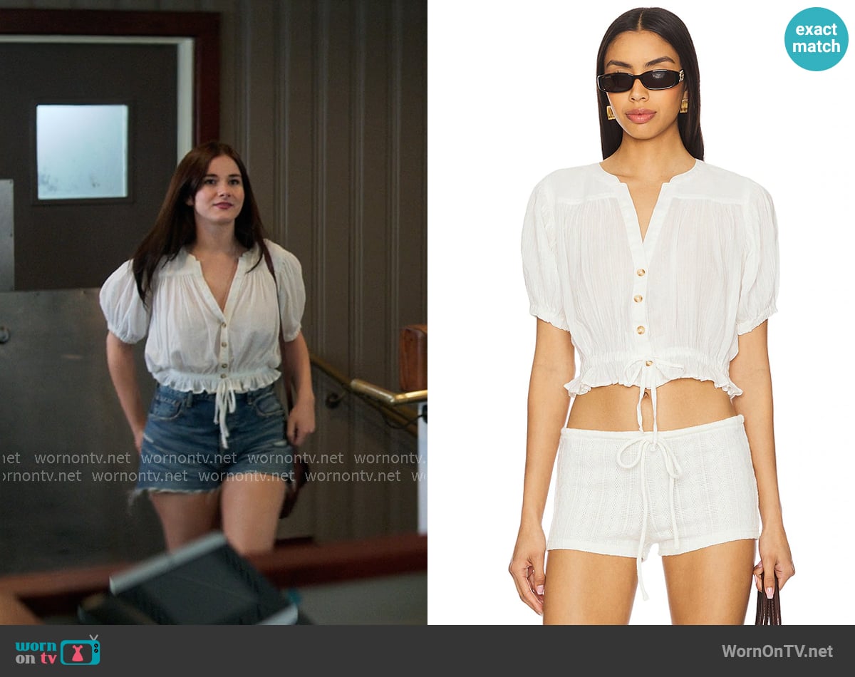 Free People Little Cloud Shirt in Clean Ivory worn by Caroline Shaw (Harlow Jane) on The Five Star Weekend
