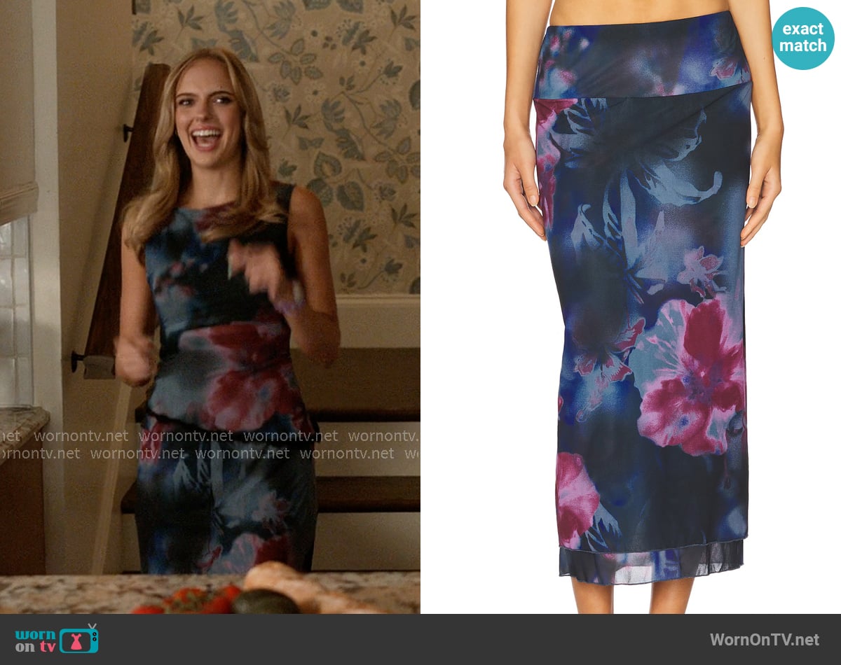 Free People Sunset Mesh Maxi Skirt in Night Combo worn by Madison (Jessica Belkin) on Elle