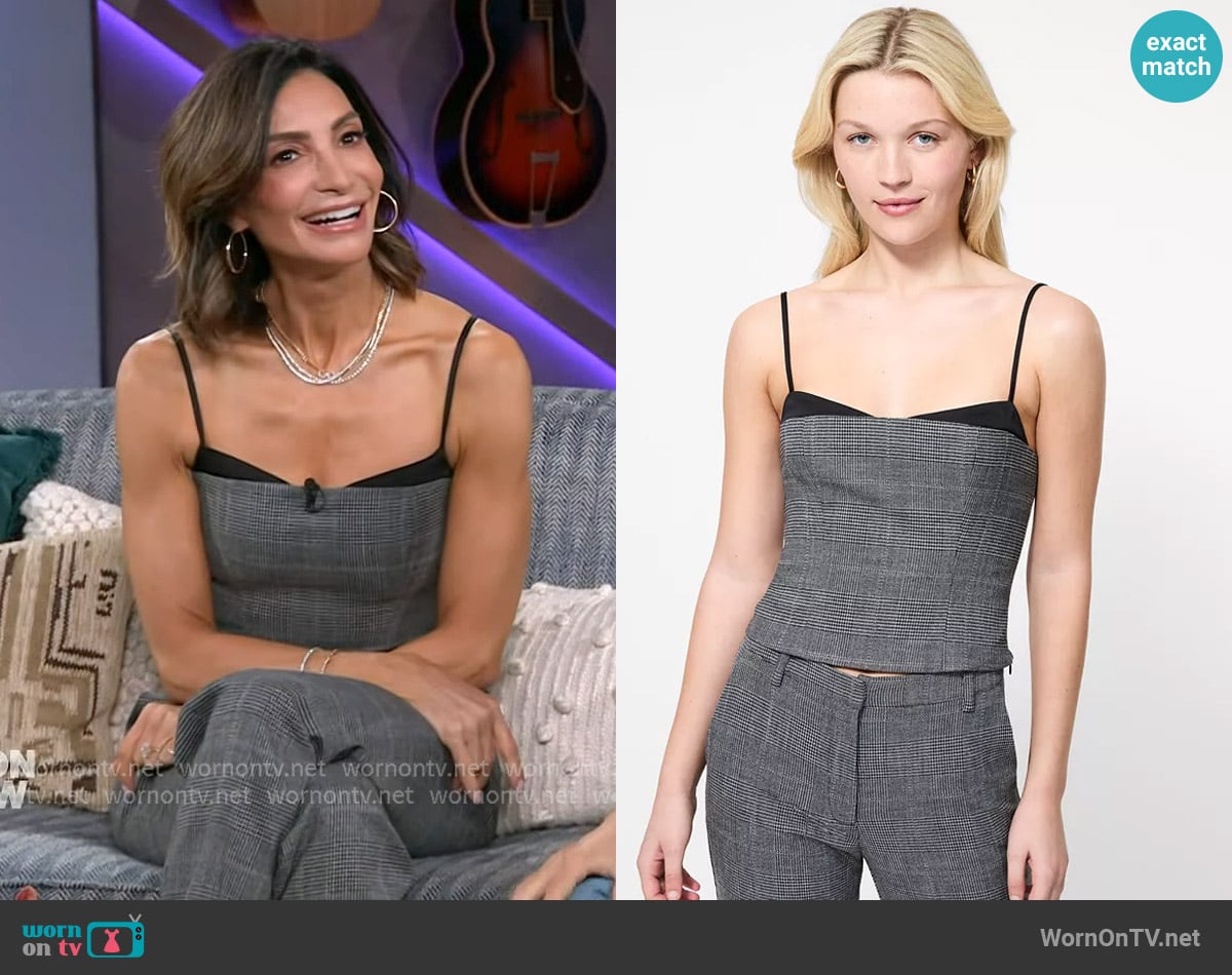 French Connection Owen Plaid Suiting Corset Top worn by Courtney Lopez on The Kelly Clarkson Show